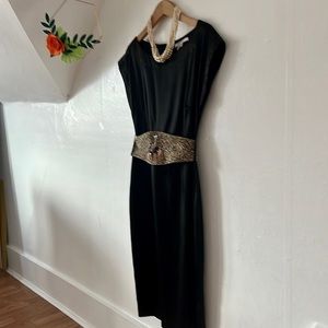 Zara Basic black dress LBD in EUC belt loops sateen